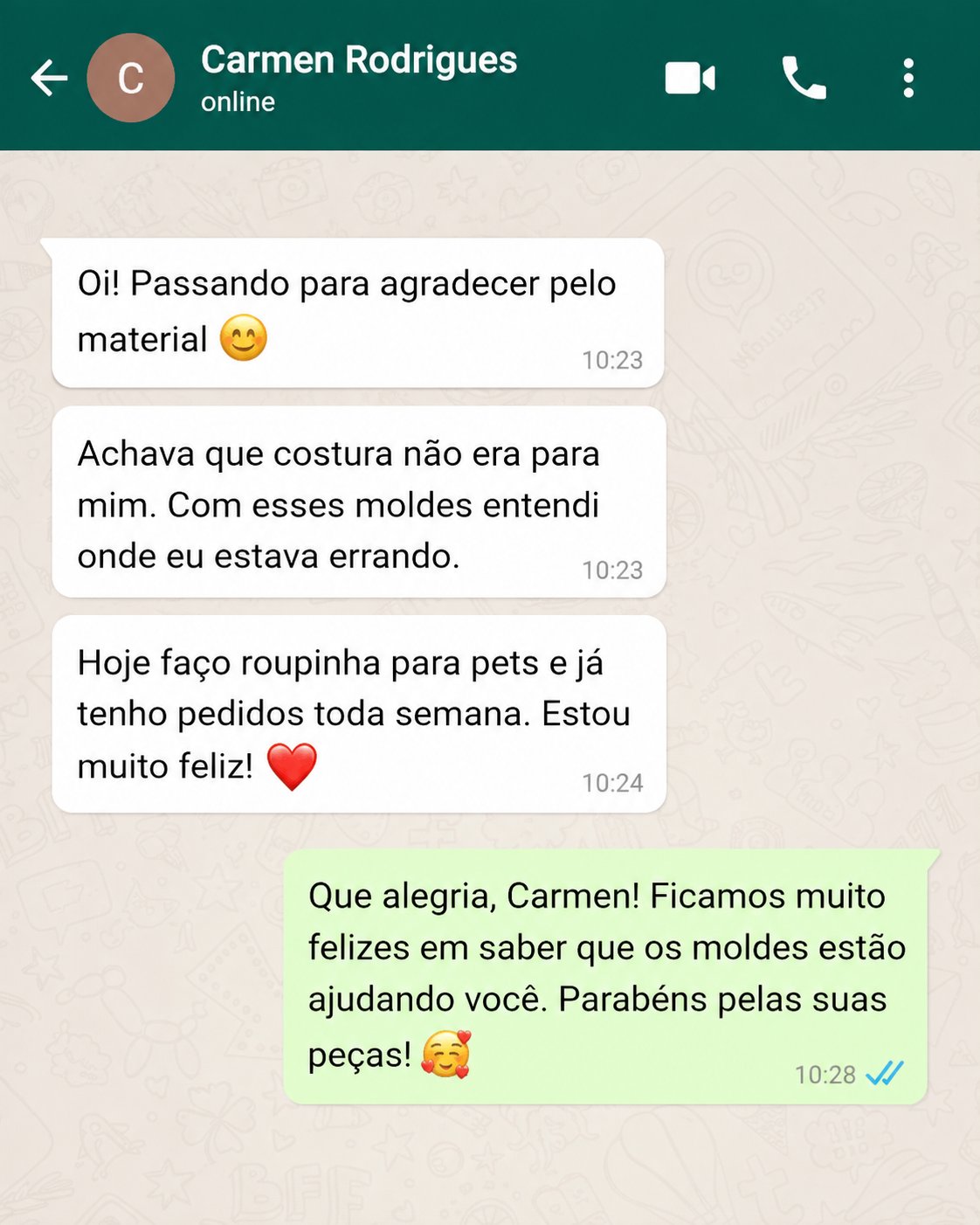 Avaliação positiva sobre os moldes PetStyle